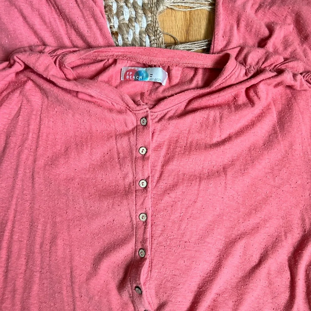 Free People Beach Coral Button-Front Jumpsuit M